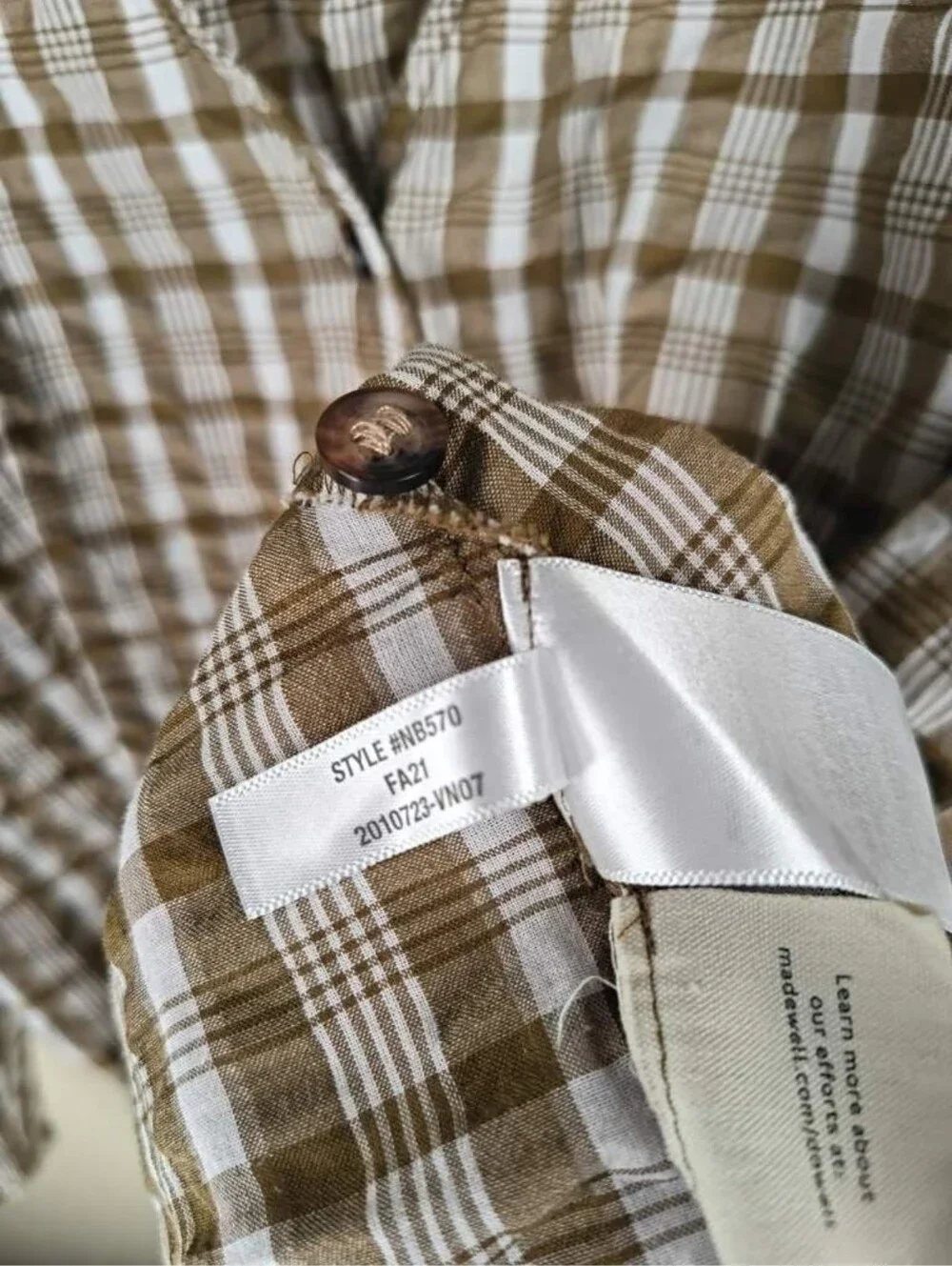 Madewell Westover Top in Sandown Plaid Weathered Olive Size 6